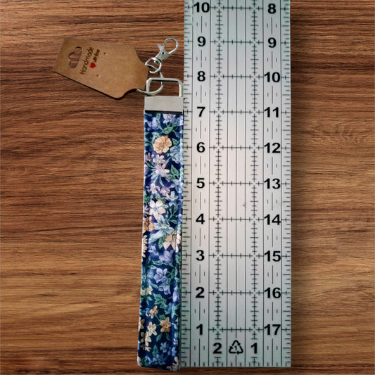 Key Fob-Wristlet-Motif Fleur Bleue